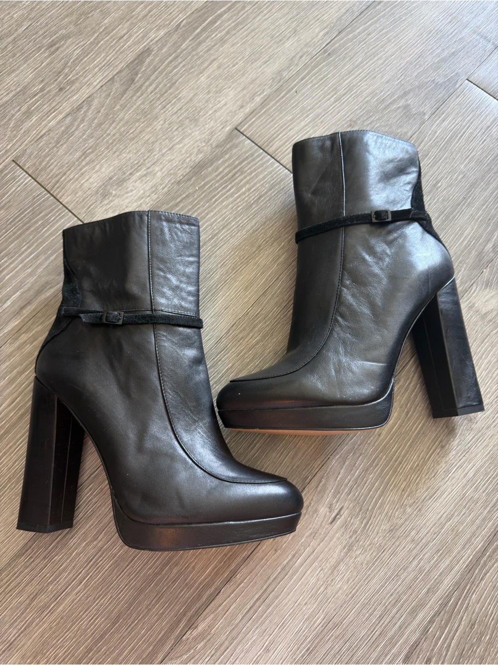 BCBGMaxAzria Black Leather Platform Ankle Boots
